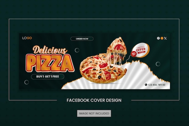 Vettore pizza deliziosa copertina di facebook