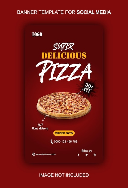 Deliziosa pizza e menu di cibo modello di storia di instagram e facebook