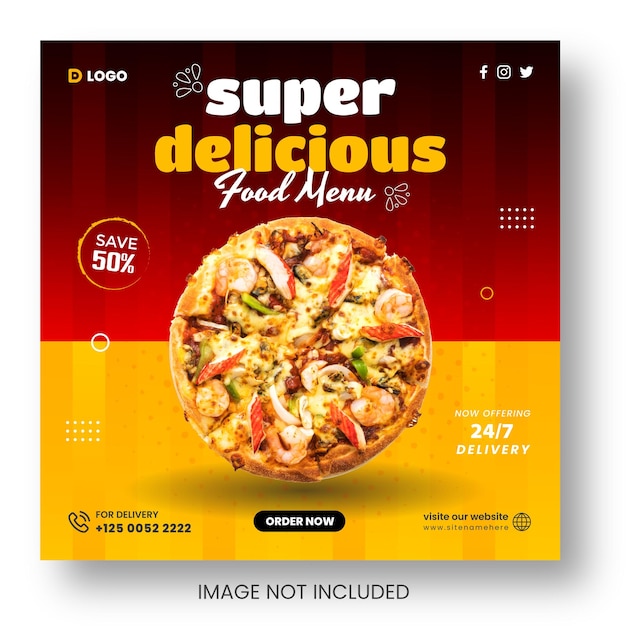 Delicious pizza and food menu promotion restaurant social media or instagram post banner