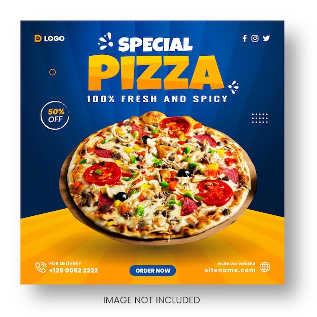 おいしいピザとフードメニューのプロモーションレストランのソーシャルメディアまたはInstagramの投稿バナー