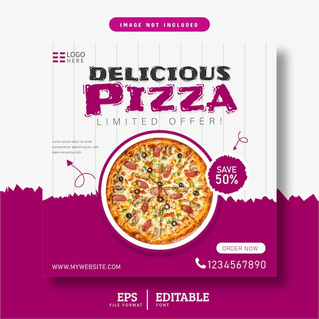 Banner di social media ristorante delizioso menu cibo pizza