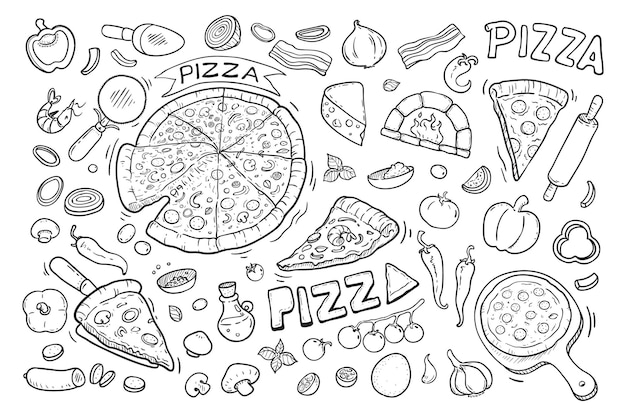 Вкусная пицца рисованной каракули
