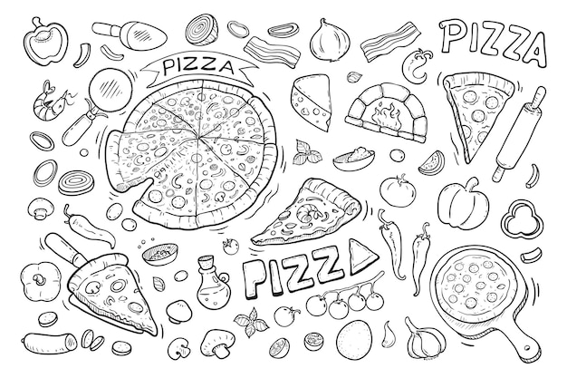 Delicious pizza hand drawn doodle