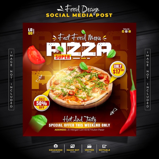 Delicious Pizza Italiaans eten Social Media Post en Banner Template