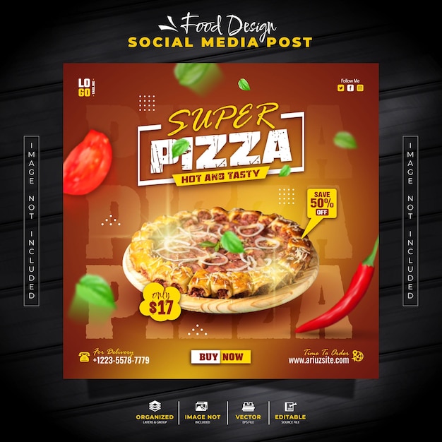 Delicious Pizza Italiaans eten Social Media Post Template