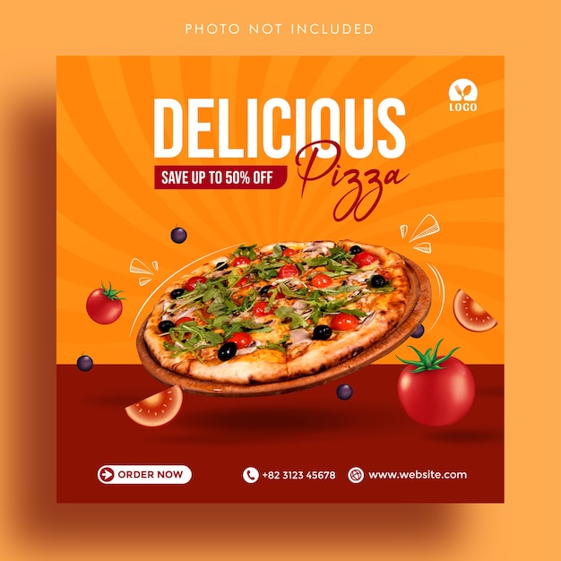 Вектор Вкусная пицца предлагает шаблон рекламного баннера в социальных сетях
