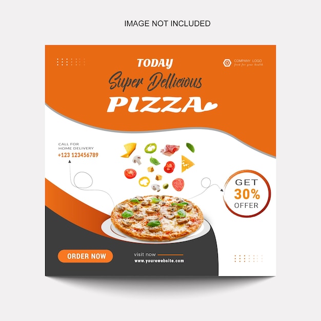 Вкусная пицца в социальных сетях и шаблон поста в instagram