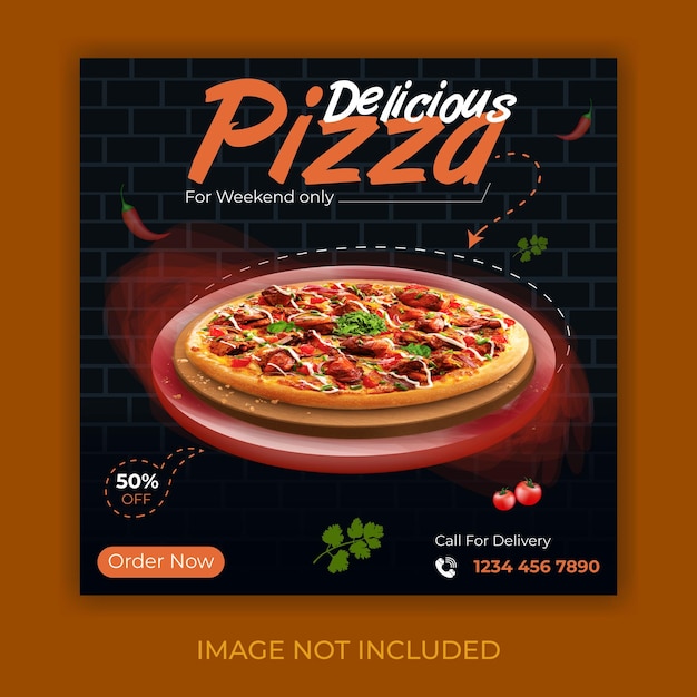 Delicious Pizza social media post template with offer for advertising any restaurant business