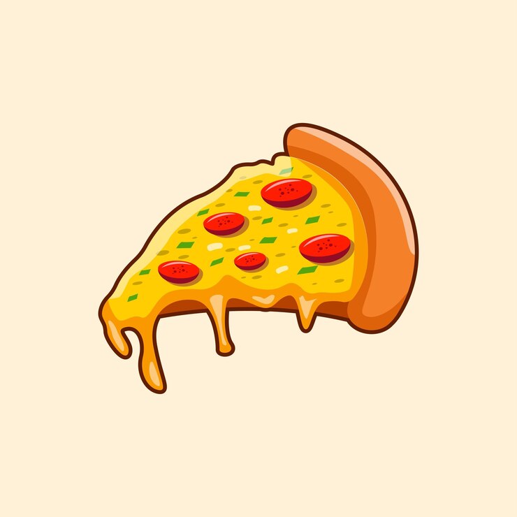 Vector delicious pizza vector illustration with melted mozarella cheese and red topping