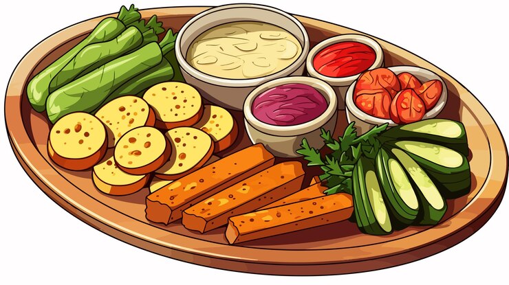 Вектор вкусная тарелка с векторной иллюстрацией продовольственных запасов
