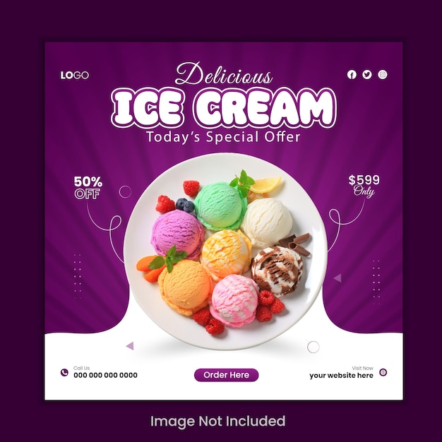 Delicious amp premium ice cream social media post template or web banner for advertising