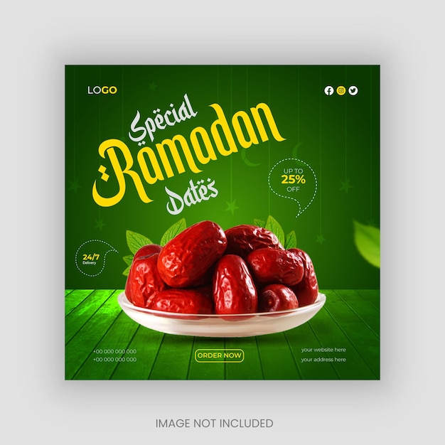 Delicious Ramadan Iftar party Dates food menu social media post design