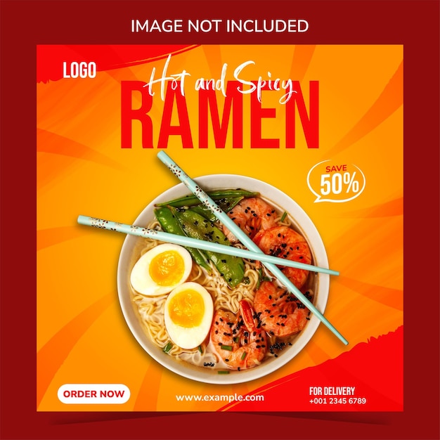 Delizioso ramen e menu di cibo modello di post sui social media