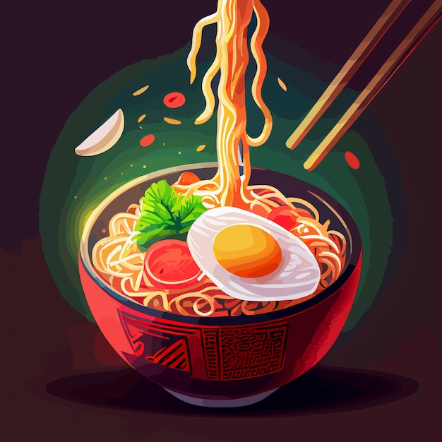 Delicious ramen noodles with egg doodle