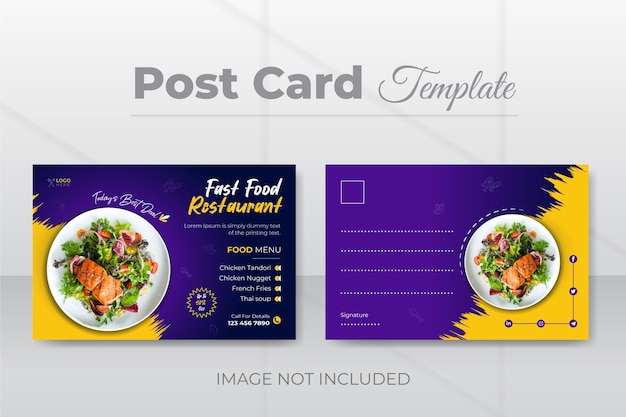 Vector delicious and restaurant food postcard design template