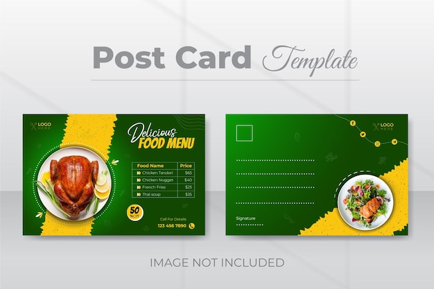 Delicious and restaurant food postcard design template