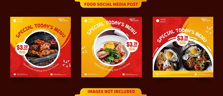 Delicious restaurant promotion food menu ideas content in red and yellow for social media post square web ads poster flyer banner template