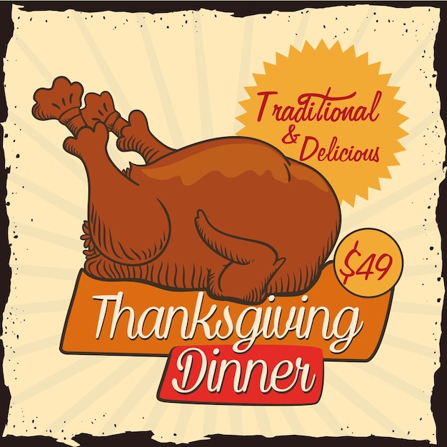 Delicious retro promo poster for a nice Thanksgiving dinner