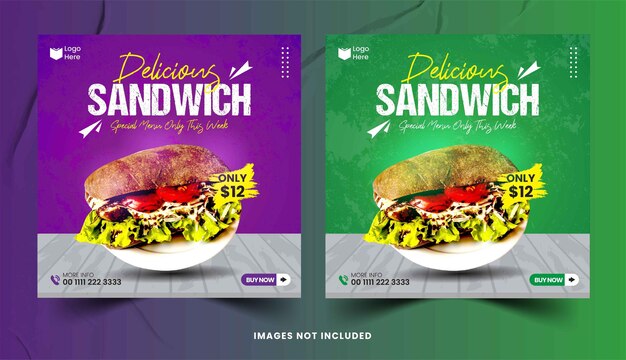 Delicious sandwich breakfast set social media post  template