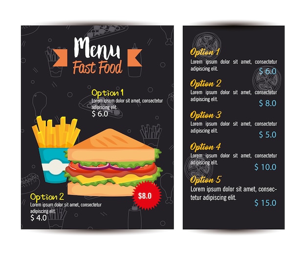 Vector delicious sandwich fast food restaurant menu card