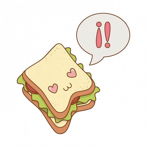 Delizioso personaggio kawaii a sandwich