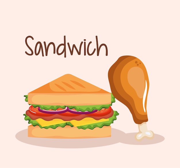 delicious sandwich with chicken drumstick fast food 