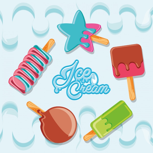 Vector delicious set ice creams in stick poster