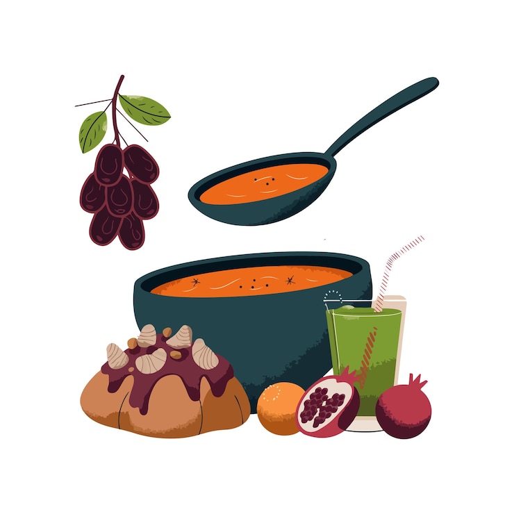 Vector delicious snack and dessert icons dates sweets and traditional meals for design