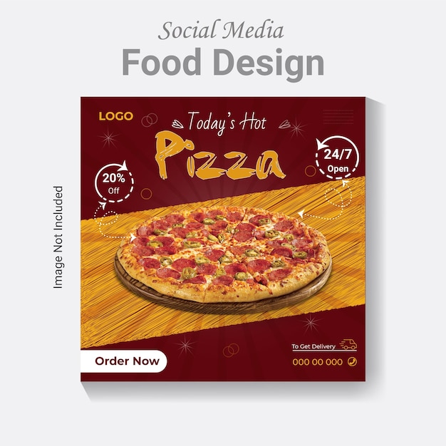 Вкусный пост в социальных сетях, шаблон дизайна еды, рекламный плакат, макет баннера в Instagram