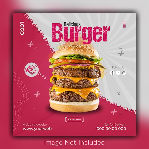 Delicious special burger food social media post banner or instagram post banner template file