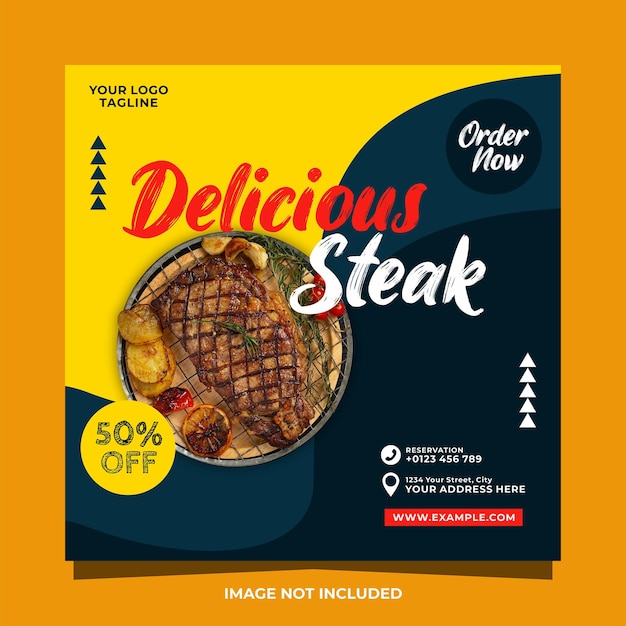 Delicious steak social media banner post vector template