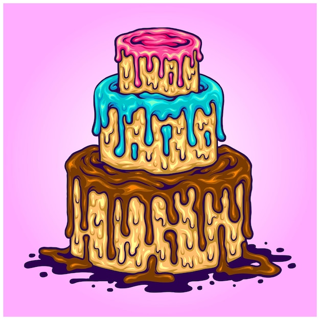 Vector delicious strawberry birthday cake illustration