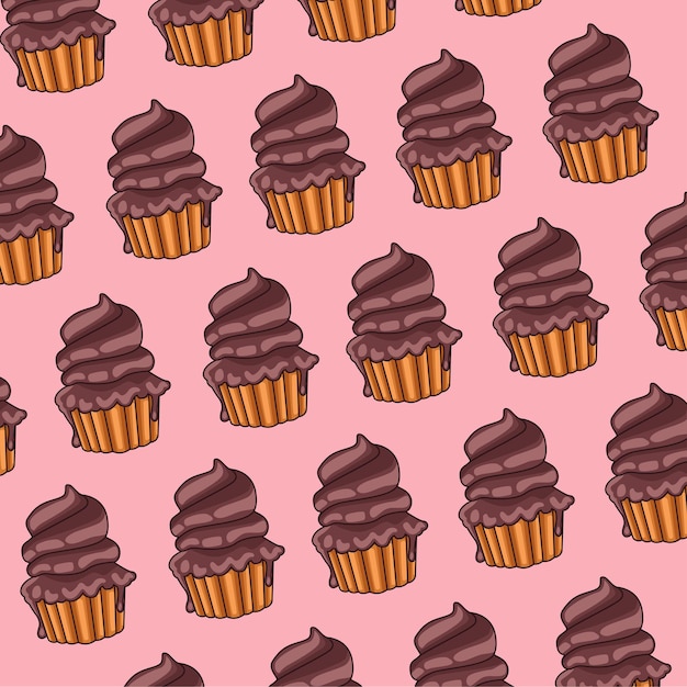 Vector delicious sweet cupcakes pattern