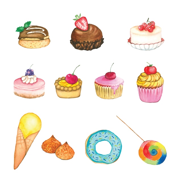 delicious sweets watercolor bright colors sweets and donuts