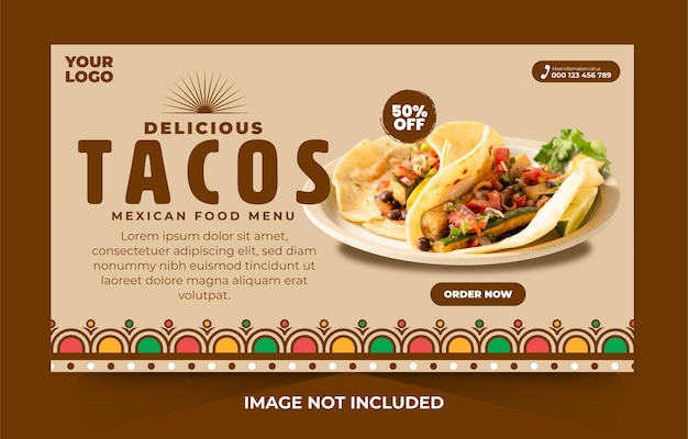 Vector delicious taco mexican food menu banner design template