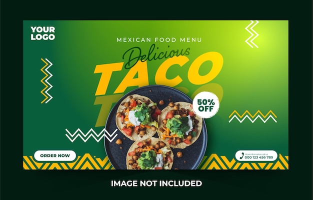 Vector delicious taco mexican food menu banner design template