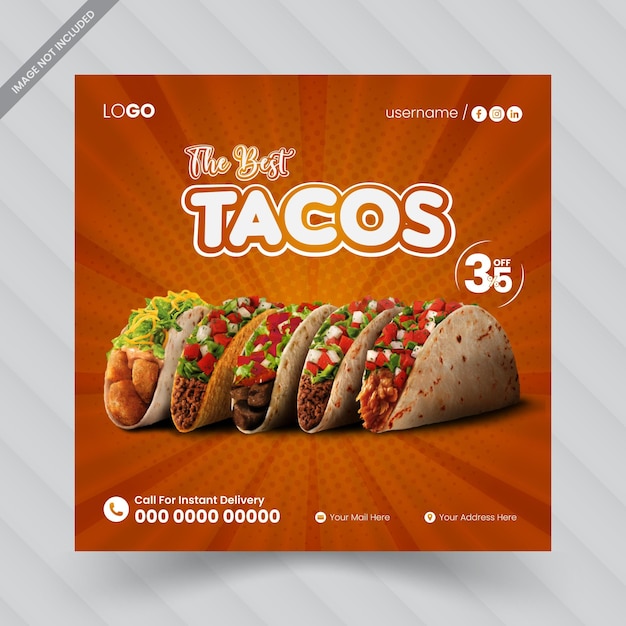 Vettore delicious taco social media post design