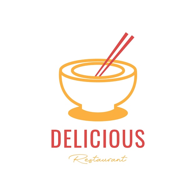 Delicious taste noodle soup bowl chopstick food cooking menu line art logo design vector