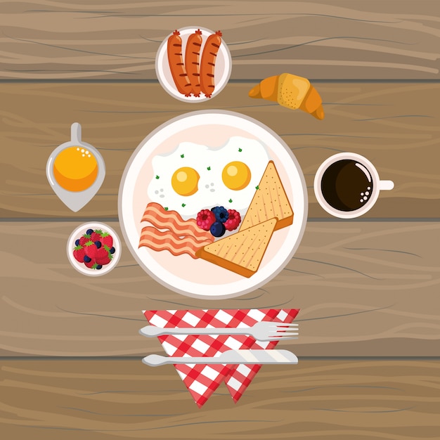 Vector delicious tasty breakfast cartoon