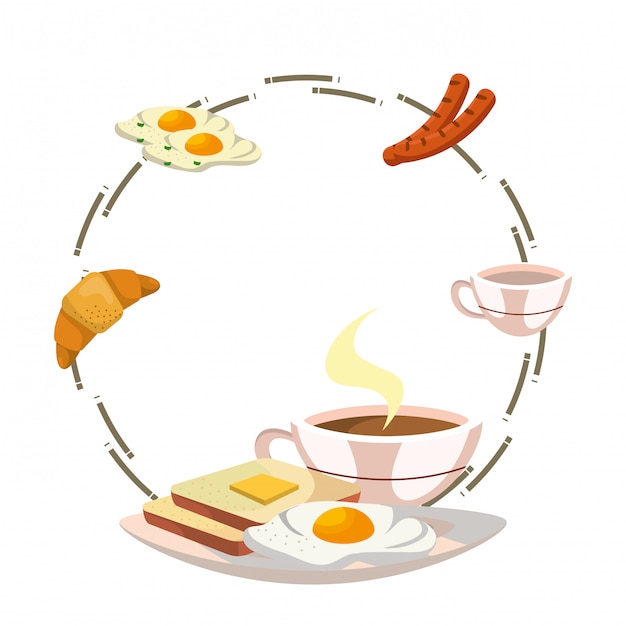 Delicious tasty breakfast frame cartoon