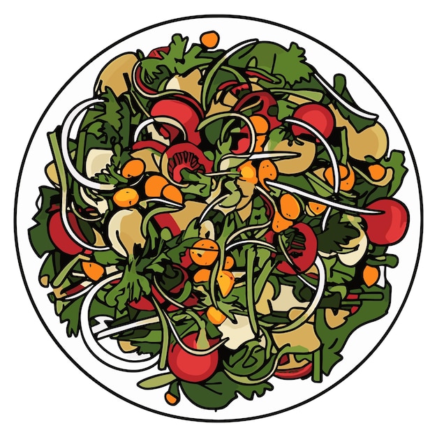 Delicious Vegetable Salad Vector Illustration on White Background