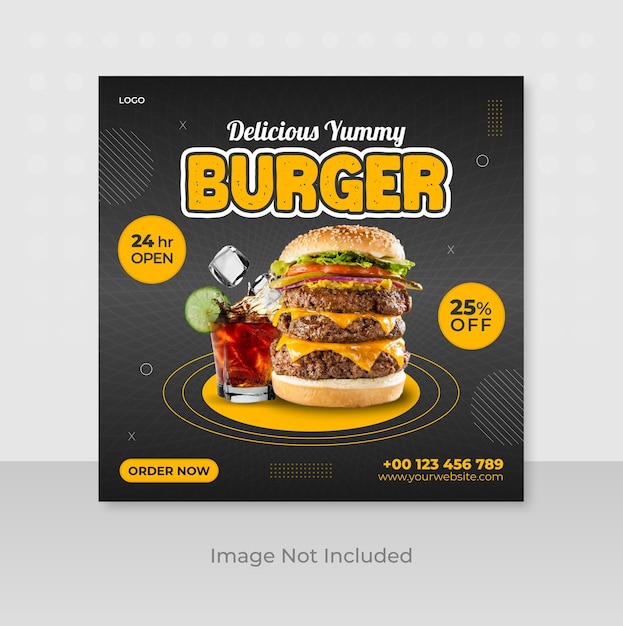 おいしいおいしいハンバーガーinstagramまたはfacebookの投稿デザイン