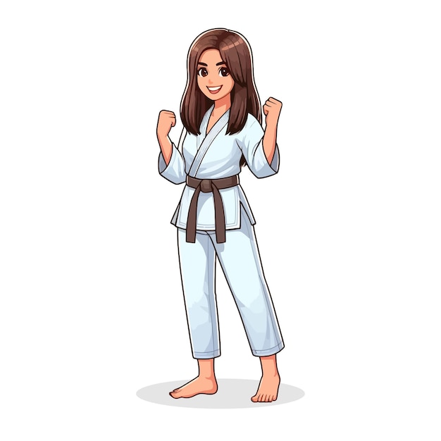 Vettore illustrazione di una ragazza di karate deliziata