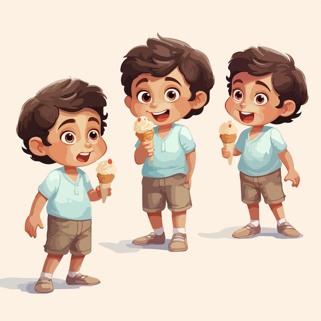 Vector delighted kid eating ice cream