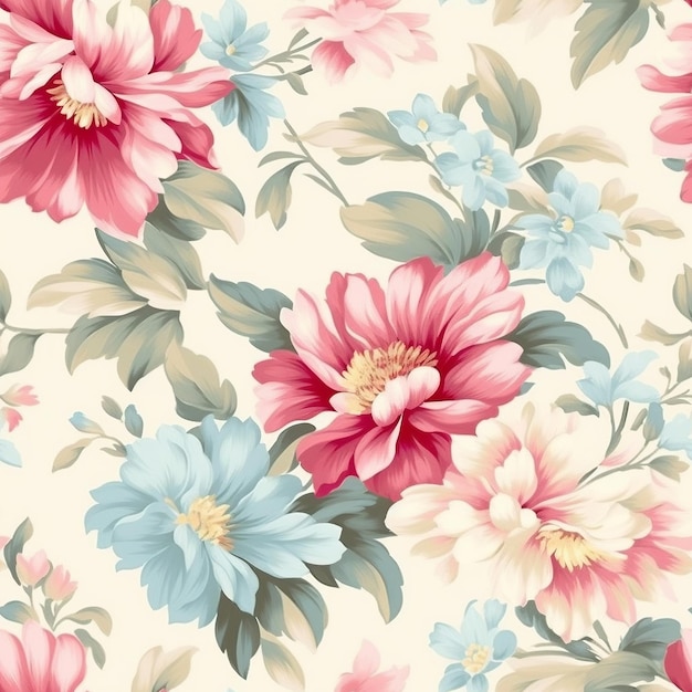 A delightful seamless pattern capturing the charm of vintage floral wallpaper