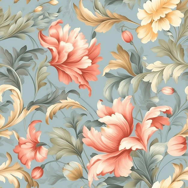 A delightful seamless pattern capturing the charm of vintage floral wallpaper