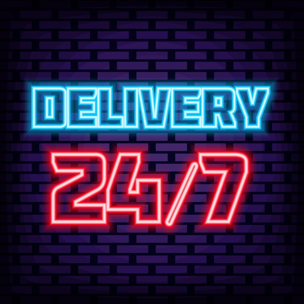 Delivery 247 Neon quote Neon script Neon text