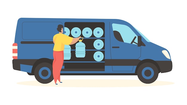 Bottled Water Delivery Service Poster With Man Delivering Bottle To Office,  Car Transporting Clean Aqua To Consumers And Cooler With Hot And Cold  Liquid Royalty Free SVG, Cliparts, Vectors, and Stock Illustration.