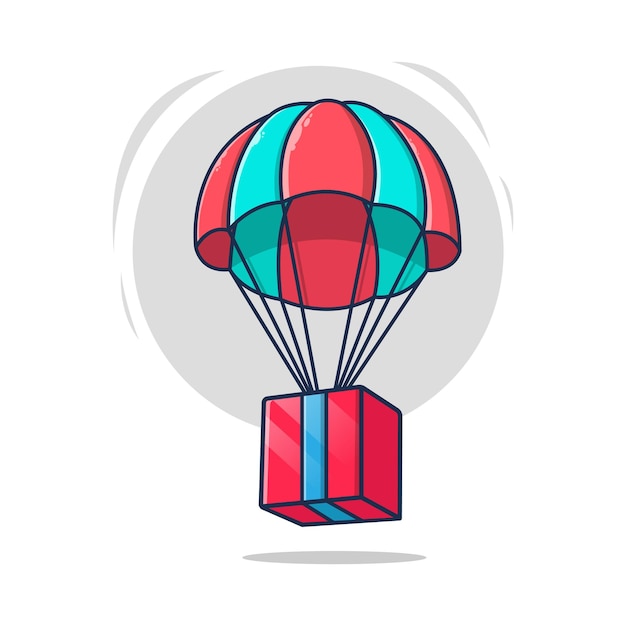 Delivery box flying with parachute icon illustration