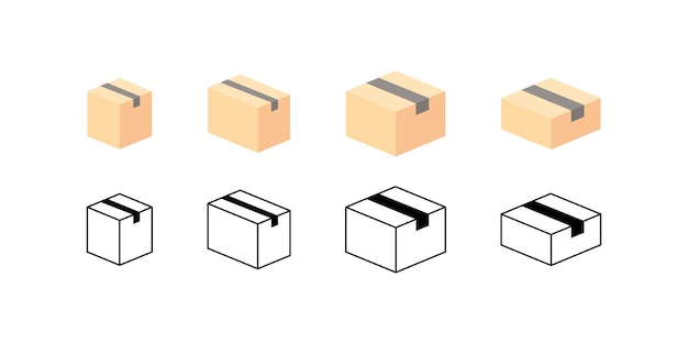 Набор векторов коробки доставки Доставить почтовую посылку Отгрузка посылки плоская и линейная коллекция символов